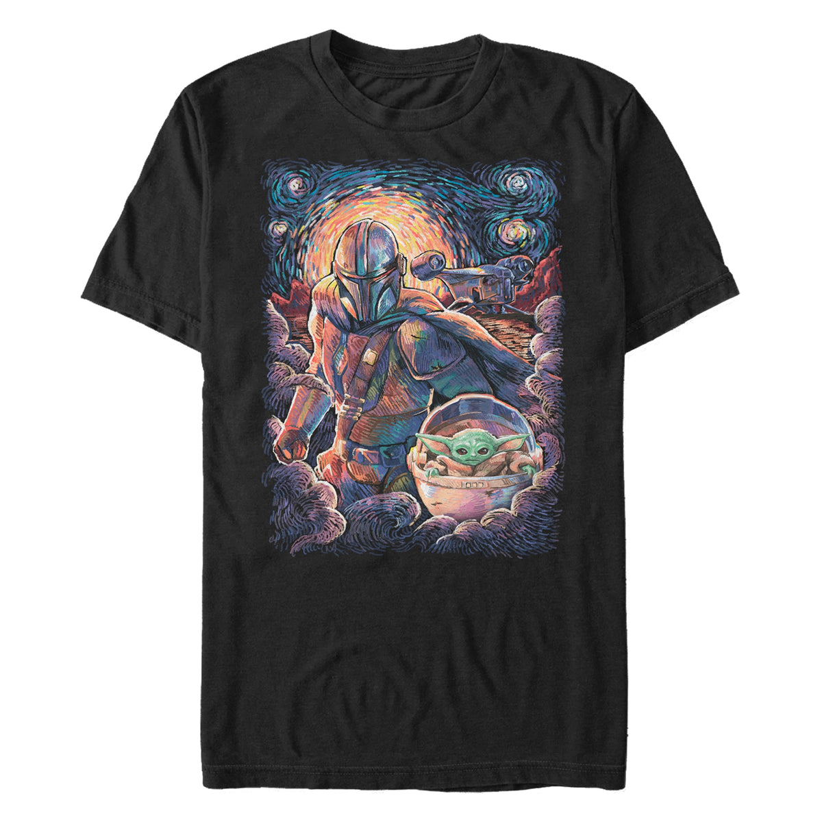 Men's Star Wars Mando Child Razor Painty Stars T-Shirt product image 1